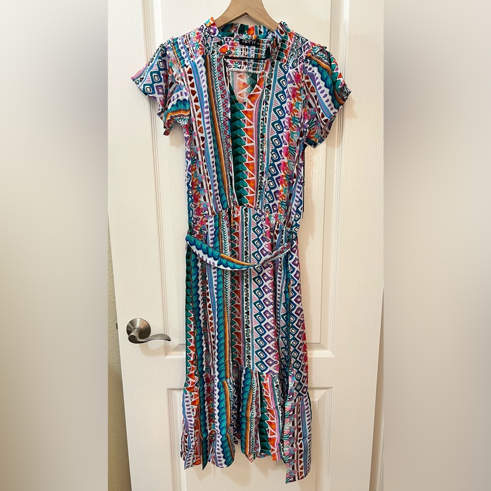 NWT APNY Sustainable Women’s Midi Vibrant Pattern Flowy Dress Small
